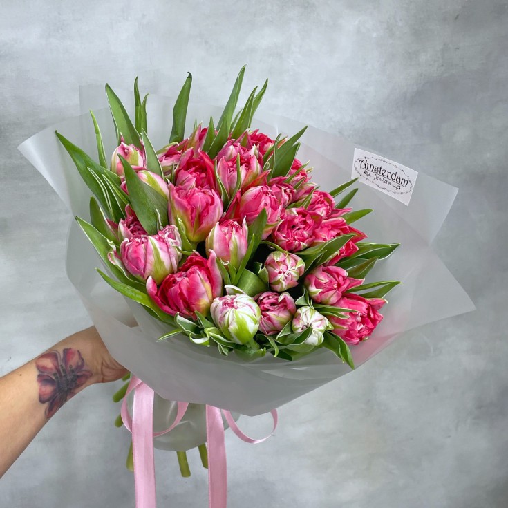 Букет 25 пионовидных тюльпанов Flash Point