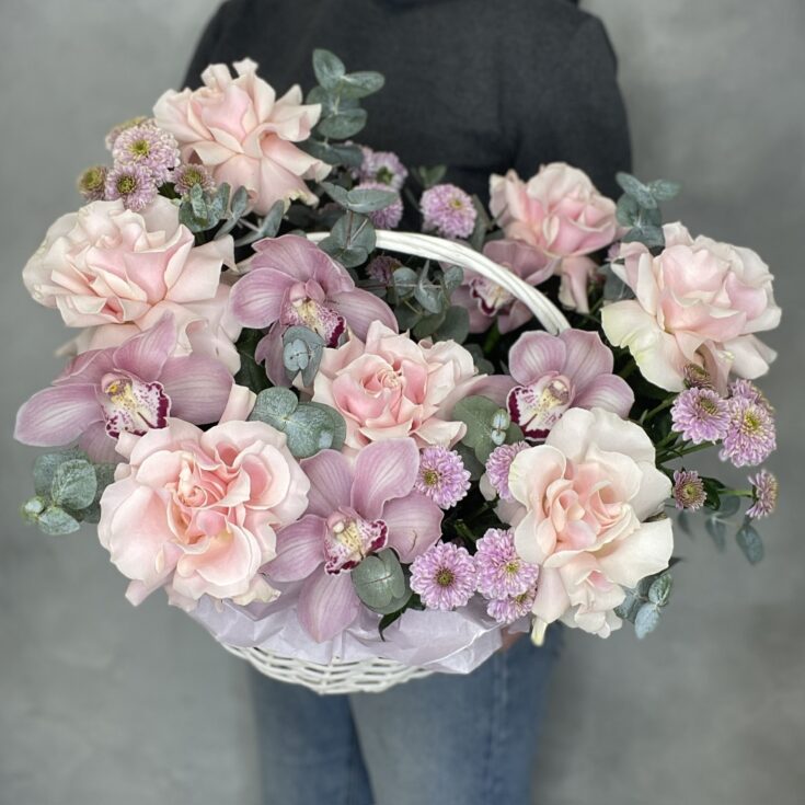 Корзина с розовыми розами